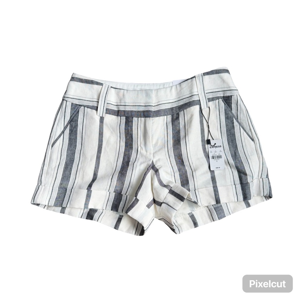 Express Gray and White Striped Linen Blend Women's Shorts